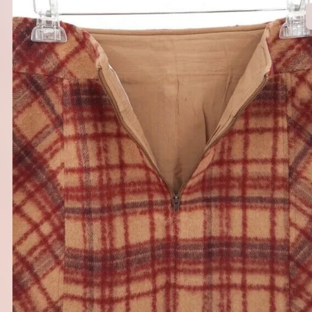 Free People Size 8 Camel Combo Tan Red Plaid Wool Blend Mini Skirt Lined - Picture 6 of 11